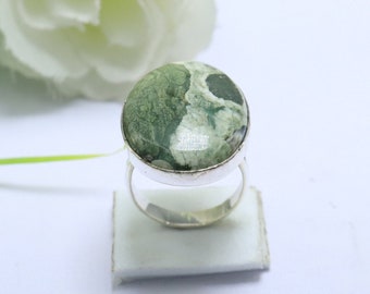 Australian Rainforest Jasper Ring: Handmade 925 Sterling Silver Statement Ring
