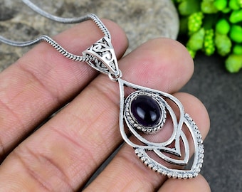 Black Onyx Sterling Silver Necklace: Handmade Dainty Oval Pendant