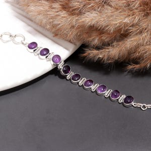 Natural Amethyst 925 Sterling Silver Oval Shape Adjustable Bracelet, Gemstone Jewelry, Tennis Bracelet, Gift For Her, Gift For Love