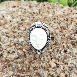 Christmas Gift Goddess Face Ring.  Moon Face Beautiful Stone, Handmade Ring, 925 Silver Ring. Love Ring, Small Box Ring. Gift For Her.