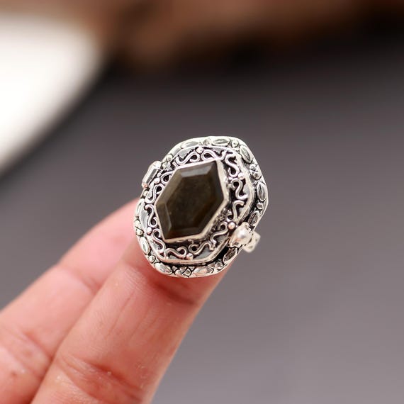 Golden Obsidian Ring: Handmade Sterling Silver 925, Bohemian 