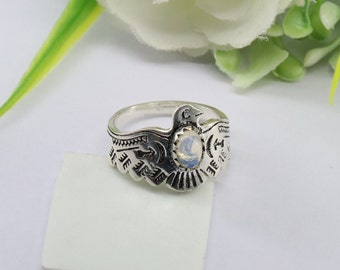 Silver Eagle Ring ,  Fire Opal Ring Stone Eagle Ring , Silver Biker Jewelry , American Eagle Ring , 925 Sterling Silver Ring , Gift For Him
