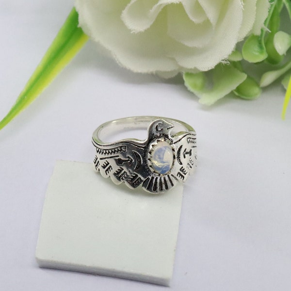 Silver Eagle Ring ,  Fire Opal Ring Stone Eagle Ring , Silver Biker Jewelry , American Eagle Ring , 925 Sterling Silver Ring , Gift For Him