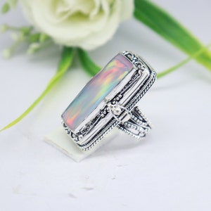 Aurora opal Locket ring, 925 sterling Silver Ring, Compartment Ring, locket ring, Handmade Ring, small box ring, gift for her ,