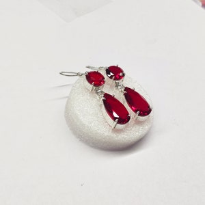 Ruby Red Crystal Earrings,925 sterling silver, Bridesmaid Earrings, Wedding Jewelry, Red Teardrop Earrings, Bridesmaid Gift, Red Earrings,