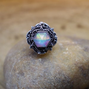 Poison Ring, 925 Sterling Silver Plated, Aurora Opal Poison Ring, Opal Box Ring, Oxidized Ring, Love Ring, Handmade Jewelry, Gift For Her image 2