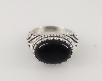 Onyx square ring, one of a kind genuine black onyx ring, raw onyx ring, solitaire stacking natural onyx ring, square dark black onyx ring