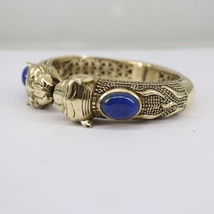 panther bangle, Handmade Carving Bangle, Lapis Lazuli Stone Bangle, 925 Silver Bracelet,Unique and very solid.bangle.Fashionable Bangle,