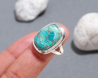 Natural Mohave Turquoise Ring, 925 Sterling Silver Handmade Ring, Gemstone Women Ring, Oval Stone Ring, Green Mohave Ring, Gift For Her