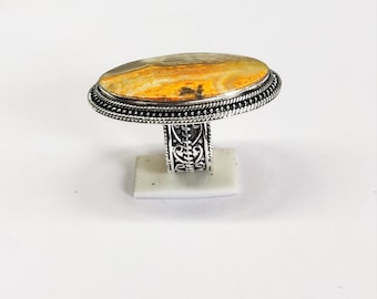 Bague en jaspe fait main avec un bourdon, bague en jaspe, bague en argent sterling 925, bague grande taille. Bague plaquée argent unique, bijoux cadeaux,