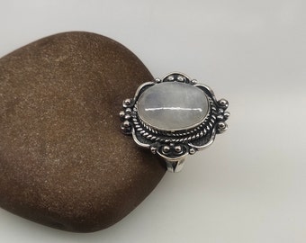 Natural Rainbow Moonstone Ring-Blue Fire Moonstone Ring-Handmade Ring-925 Silver ring-Gift for herRing.christmas day gift ring.