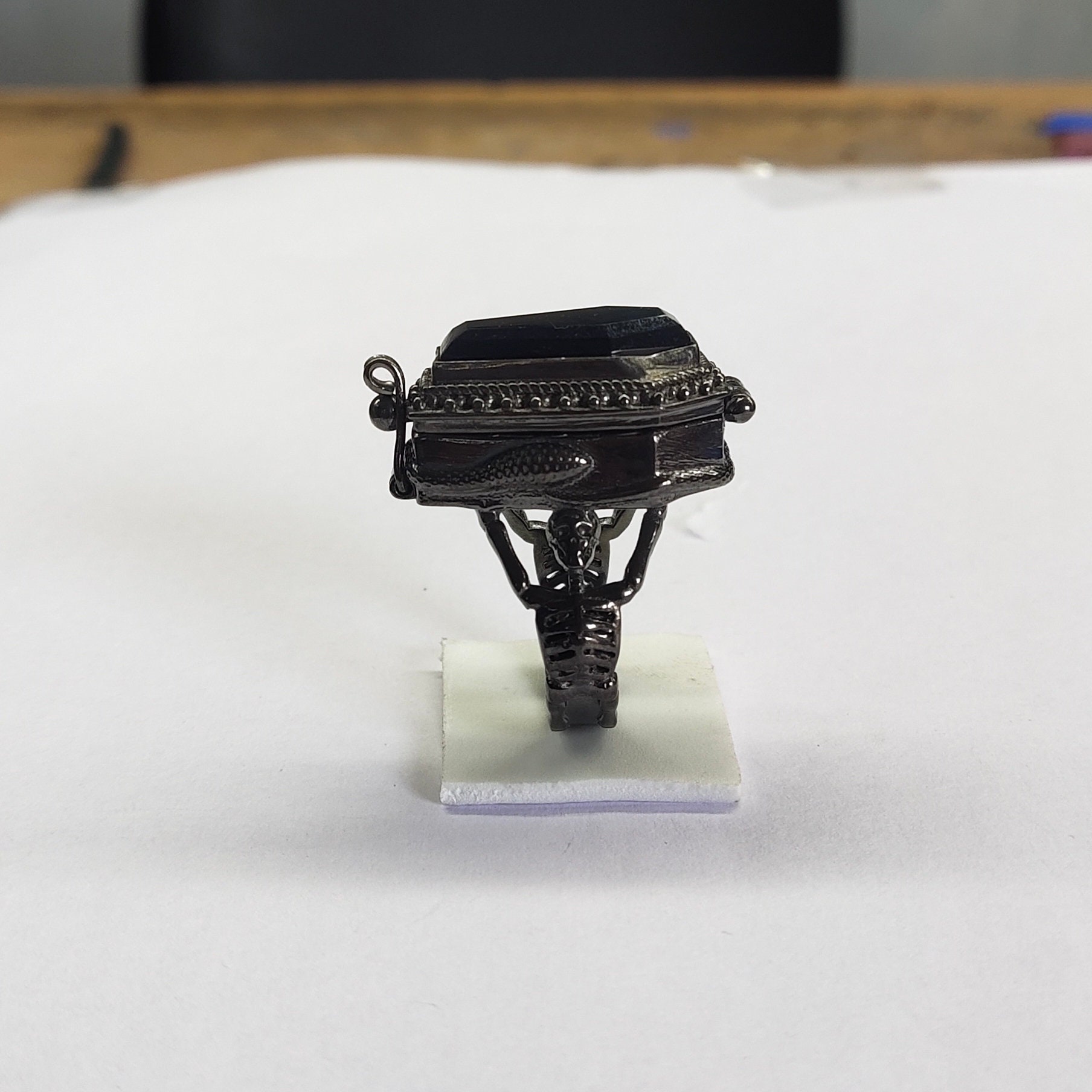 Black Onyx Coffin Locket Ring: Sterling Silver Skeleton Snake Ring