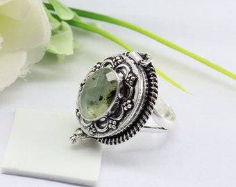 Prehnite poison ring,925 sterling Silver poison Ring,poison ring,Locket Ring,Handmade Ring,small box ring,birthstone ring,gift for her