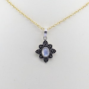 Rainbow Moonstone Gemstone Necklace in Sterling Silver | Wiccan Necklace for Women | Dainty Blue Moon Teardrop Pendant. Gift for her,