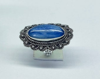 Natural Kyanite Oval Ring, Sterling Silver, February March Birthstone Promise Ring