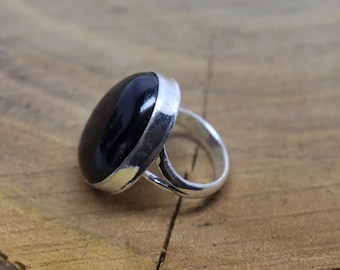925 Silver Black Onyx Oval Shape Gemstone Ring, Handmade Ring, Big Stone Ring, Christmas Rings, Christmas Day Rings For her Girls, Love Ring