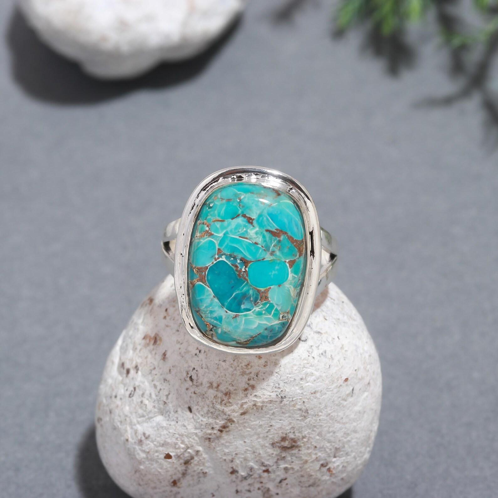 Handmade Mohave Turquoise Ring: Oval Gemstone, 925 Sterling Silver - Etsy