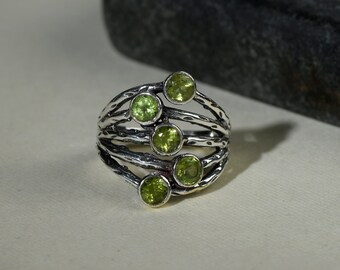 Unisex Green Peridot Ring ,Handmade 925 Sterling Silver  Peridot Jewelry,Stacking Ring,Christmas Rings, Christmas Day Rings For her Girls