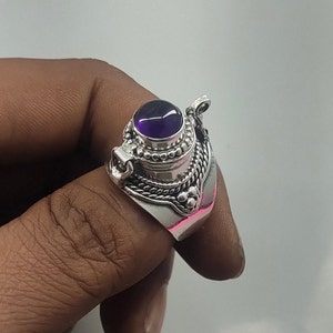 christmas giftMothers Day gift Ring, Natural Amethyst Ring, 925 Sterling Silver Handmade Ring, id box ring,Handmade Secret message Box Ring,
