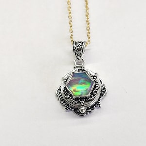 Locket Pendent,925 Sterling Silver ,Aurora Opal Pendent, Handmade Jewelry, Small box Pendent, locket necklace, gift for her/pill box