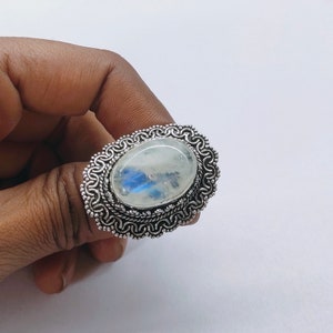 Handmade Rainbow Moonstone Ring: 925 Sterling Silver Boho Ring