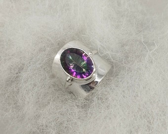 Mystic Topaz Ring: Gothic Sterling Silver Band, Handmade