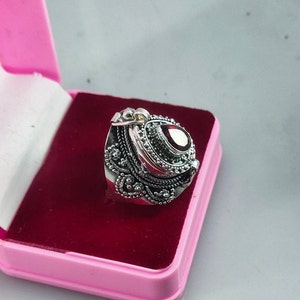Mothers Day Gift Ring, Natural Garnet poison ring.sterling silver  925 ring . June birthstone ring . love ring . small box ring,