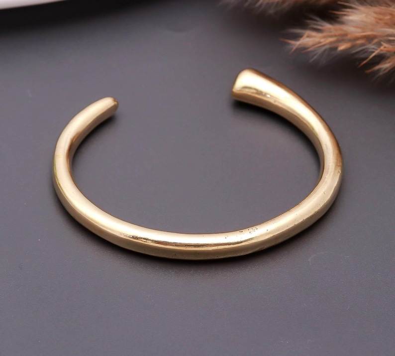 Simple Solid Brass Adjustable Cuff Bracelet : Stacking Bangle For Everyday Use image 4