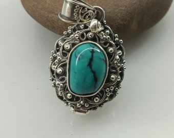 Natural Turquoise Pendent,Tibetan Poisoner Pendent,Secret Message Pendent, Poison Locket for necklace,Handmade Pendent,