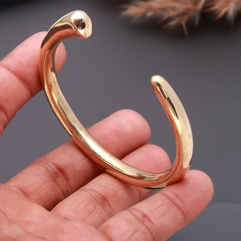 Simple Solid Brass Adjustable Cuff Bracelet : Stacking Bangle For Everyday Use image 2