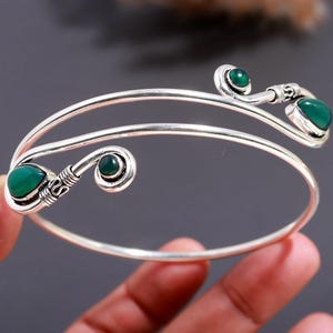Green Onyx 925 Sterling Silver Upper Arm Cuff Bracelet : Handmade Adjustable Open Cuff  Bangle