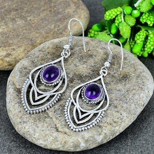 Amethyst Earring Dangling / Ear Wire Earrings / Oval Ear Dangling Earrings / Bridesmaid Gift / February Birthstones / Gemstone Earrings