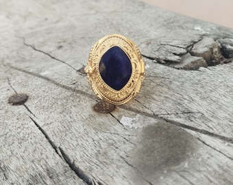 Natural Blue Sapphire Poison Ring . Gemstone Ring •  925 silver ring, Handmade ring,Gold Plated Ring,Compartment Ring • Boho Gift for Her,