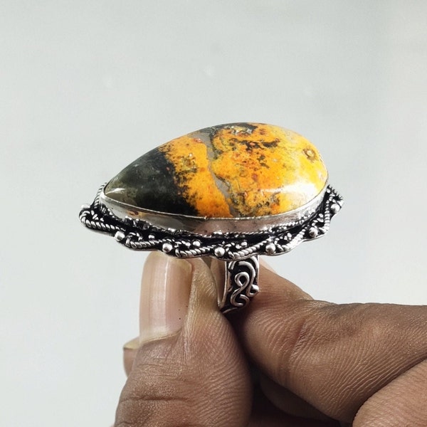 Bumble Bee Jasper Ring, 925 Silver ring ,Organic Ring ,Handmade Ring, Gemstone Ring, Gift For Her, Daily Wear Ring. big size Ring