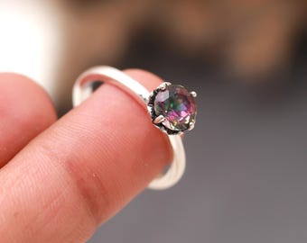 Bague solitaire en argent sterling avec topaze mystique - Pierre de 5 mm
