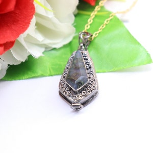 Natural Moss Agate Coffin Locket Pendant, Locket for Necklace, 925 Sterling Silver Pendant, Handmade Pendant, Black Rhodium Necklace
