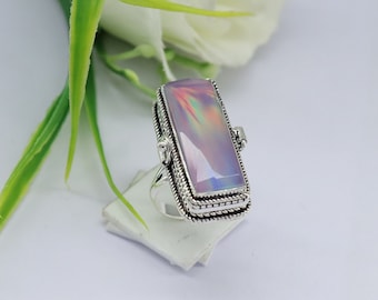 Aurora Opal Locket Ring: 925 Sterling Silver Pill Box