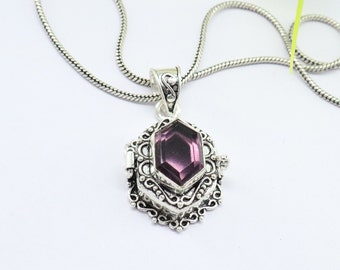 Amethyst Locket Pendant, Locket for necklace,925 Sterling Silver pendant ,Handmade pendant, pill box, gift for her,