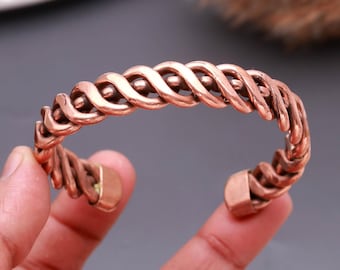 Heavy Twist Pure Copper Energy Cuff Bracelet : Handmade Adjustable Tribal Unisex Jewelry