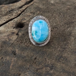Natural Larimar Gemstone Ring,925 Sterling Silver Ring,Unique Handmade Ring,Statement Ring,Oval Gemstone Ring,Mother Day Gift For Mom