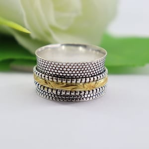 Spinner Ring,925 Sterling Silver ring,Anxiety Ring,Hammered Ring,Two Tone Ring, Spinning Ring, Designer Ring, Handmade Jewelry, Gift For her