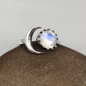 Rainbow Ring- Adjustable Ring Cushion Cut Moonstone Ring, Handmade  Ring, 925 Sterling Silver Ring, statement ring,