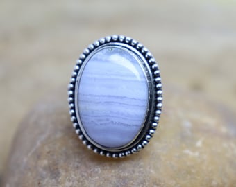 Natural Blue Lace Agate Ring,Handmade Ring,Gemstone Ring,Blue Lace Agate,Handcraft Ring,Statement Ring,925 Sterling Silver Ring.