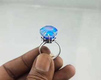 Christmas Gift Handmade Aurora Opal Ring,Aurora opal ring,925 Sterling Silver Ring, Coffin Ring Coffin Silver Ring, Coffin stone Rings.