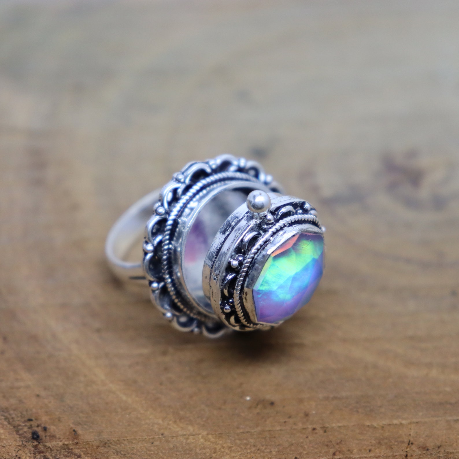 Poison Ring 925 Sterling Silver Aurora Opal Poison Ring Etsy