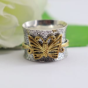 Anillo giratorio de mariposa: plata de ley, antiestrés y antiansiedad.