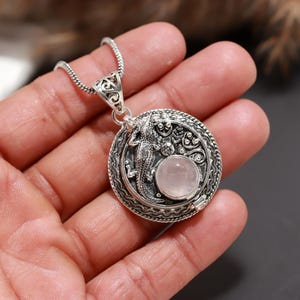 Rose Quartz Sterling Silver Necklace: Round Pink Gemstone Pendant