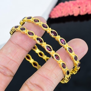 18K guldpläterad granatarmring i vintagestil i sterlingsilver
