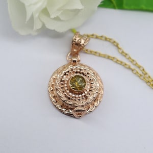 Citrine Locket Pendant Necklace: Rose Gold Plated Sterling Silver