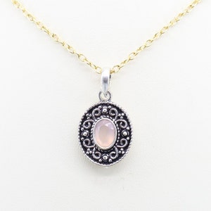 Rose Quartz Gemstone Necklace in Sterling Silver, Handmade Pendent,Necklace for Women,Dainty Small Genuine Rose Quartz  pendant.Gift for her